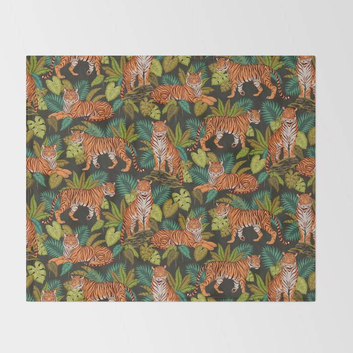 Jungle Cats In Charcoal Throw Blanket Gallery Image 2