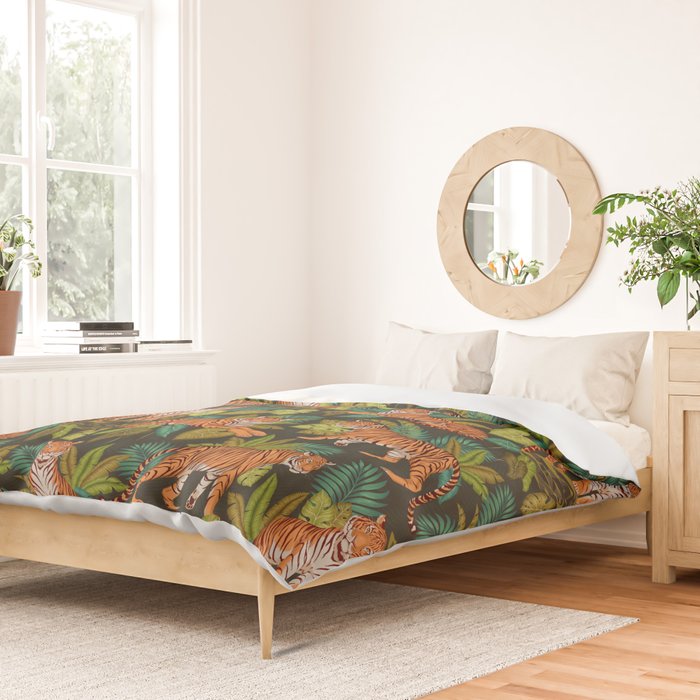 Jungle Cats In Charcoal Duvet Cover Gallery Image 2