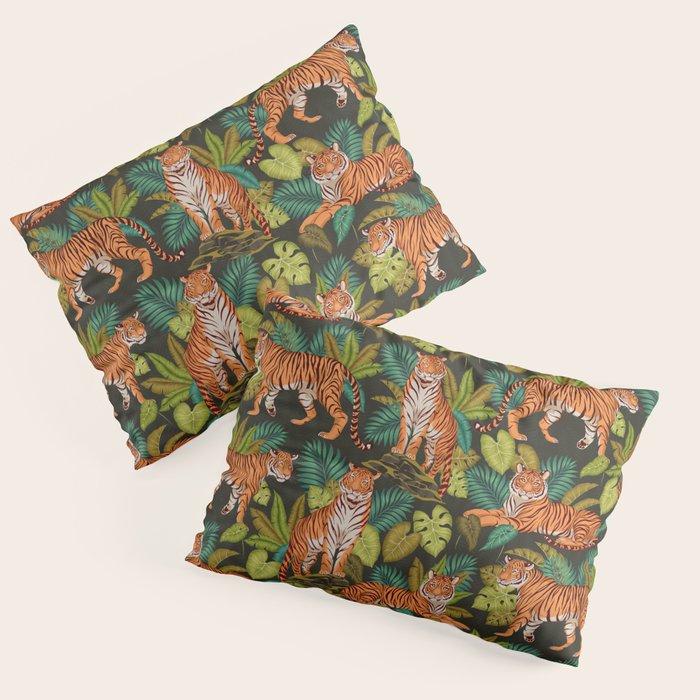 Jungle Cats In Charcoal Pillow Sham Gallery Image 1