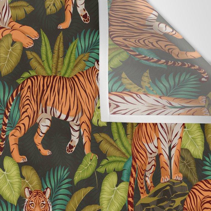 Jungle Cats In Charcoal Wall Tapestry Gallery Image 3
