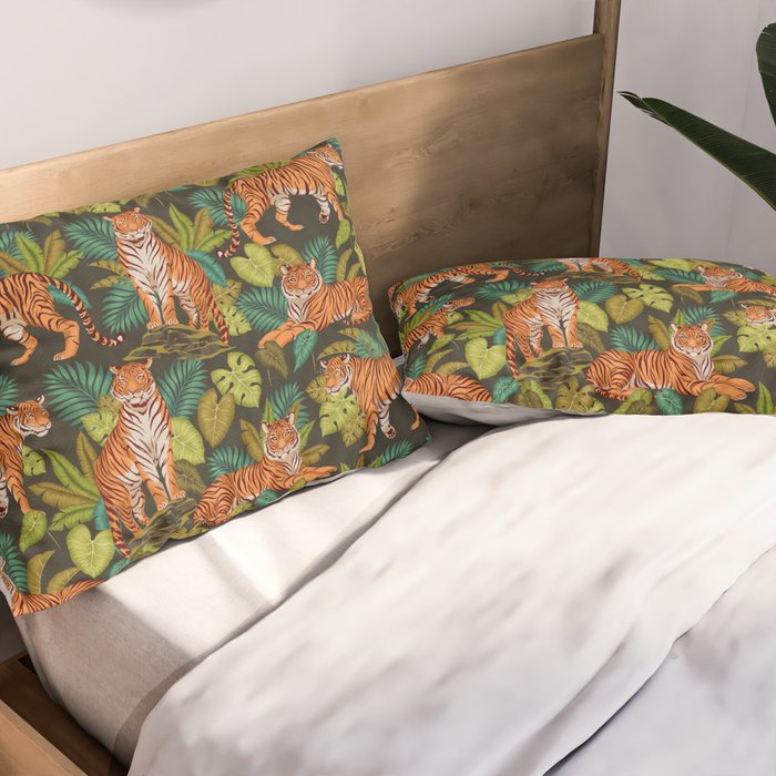 Jungle Cats In Charcoal Pillow Sham Gallery Image 2