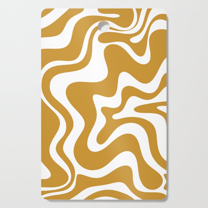 Liquid Swirl Abstract Pattern in Dark Mustard and White Cutting Board Gallery Image 1