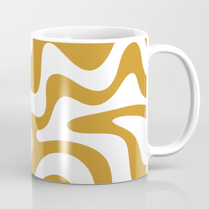 Liquid Swirl Abstract Pattern in Dark Mustard and White Coffee Mug Gallery Image 1