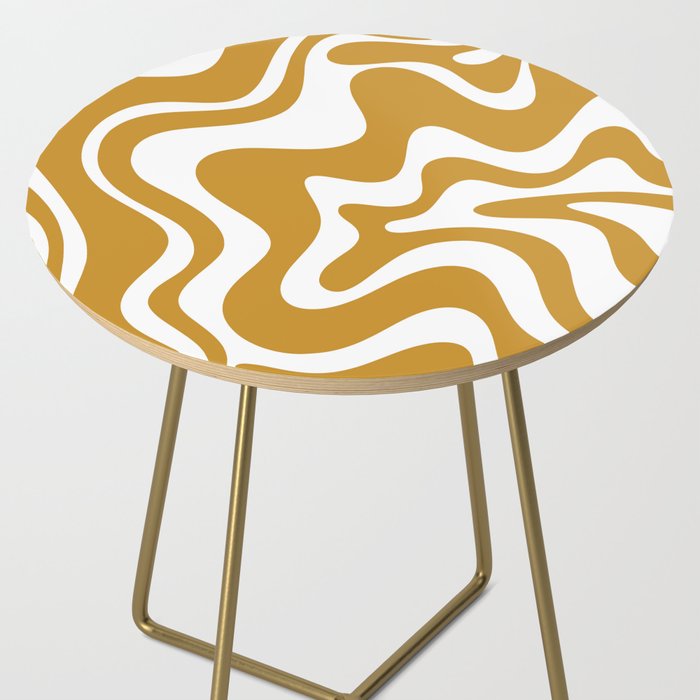 Liquid Swirl Abstract Pattern in Dark Mustard and White Side Table Gallery Image 2