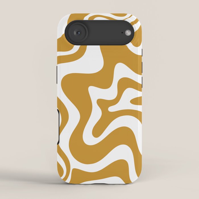 Liquid Swirl Abstract Pattern in Dark Mustard and White iPhone Case Gallery Image 2