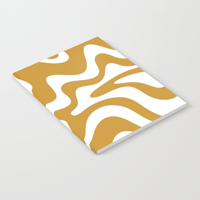 Liquid Swirl Abstract Pattern in Dark Mustard and White Notebook Gallery Image 1