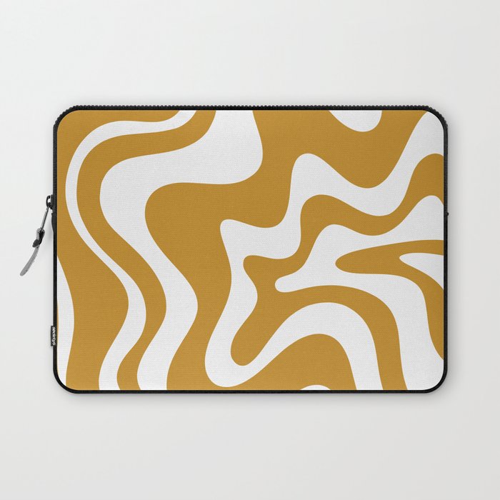 Liquid Swirl Abstract Pattern in Dark Mustard and White Laptop Sleeve Gallery Image 1