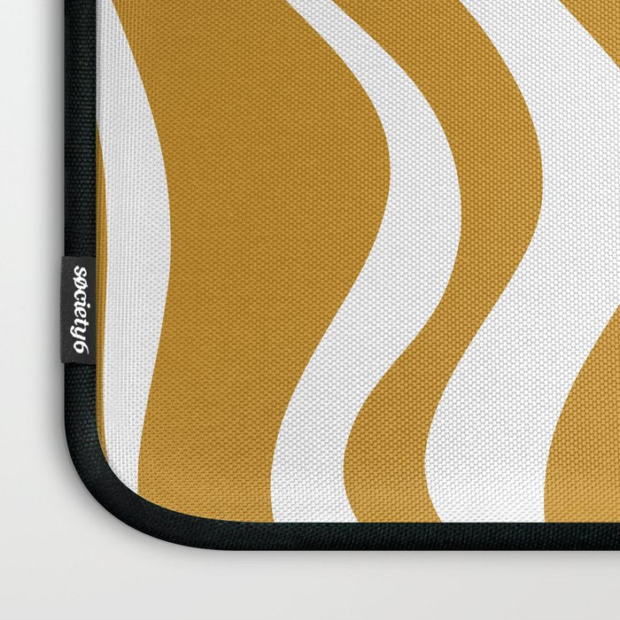 Liquid Swirl Abstract Pattern in Dark Mustard and White Laptop Sleeve Gallery Image 3