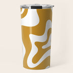 Liquid Swirl Abstract Pattern in Dark Mustard and White Travel Mug Gallery Image 1