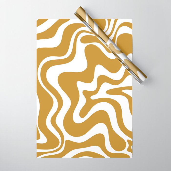 Liquid Swirl Abstract Pattern in Dark Mustard and White Wrapping Paper Gallery Image 1