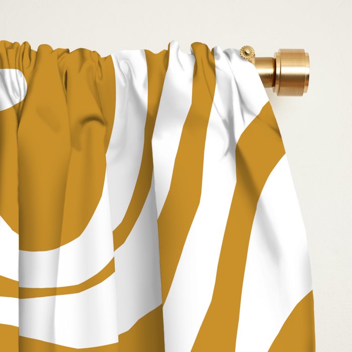 Liquid Swirl Abstract Pattern in Dark Mustard and White Window Curtain Gallery Image 2