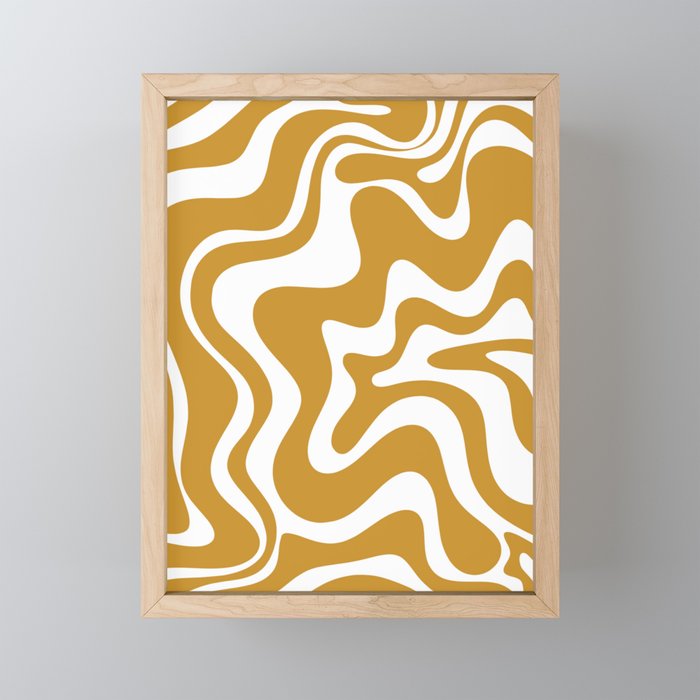 Liquid Swirl Abstract Pattern in Dark Mustard and White Mini Art Print Gallery Image 1