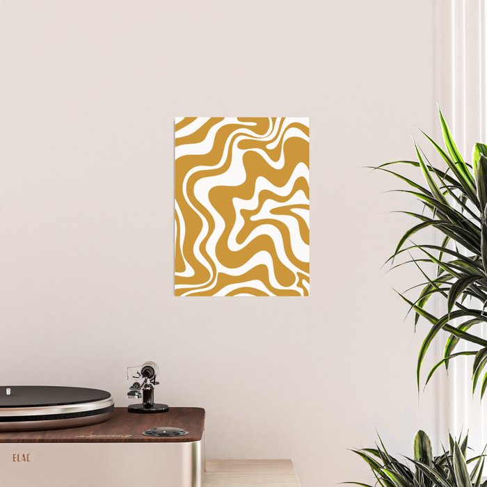 Liquid Swirl Abstract Pattern in Dark Mustard and White Poster Gallery Image 2