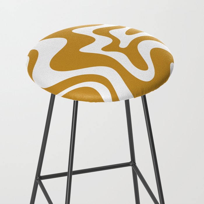 Liquid Swirl Abstract Pattern in Dark Mustard and White Stool Gallery Image 2