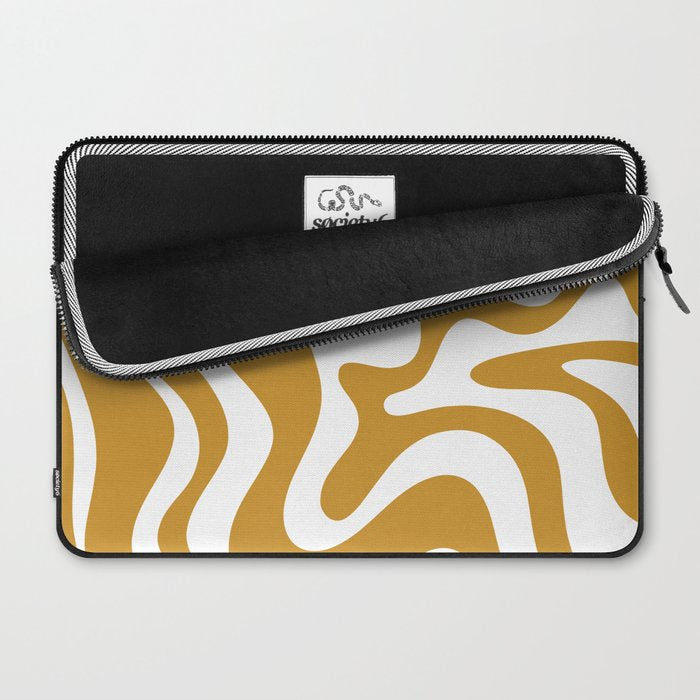 Liquid Swirl Abstract Pattern in Dark Mustard and White Laptop Sleeve Gallery Image 2