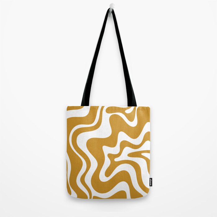 Liquid Swirl Abstract Pattern in Dark Mustard and White Tote Bag Gallery Image 2