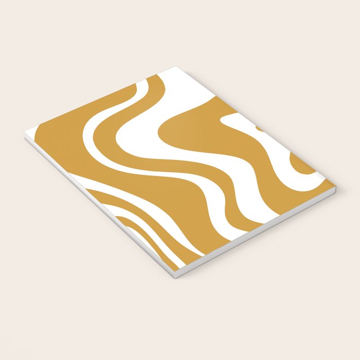 Liquid Swirl Abstract Pattern in Dark Mustard and White Notebook Gallery Image 3