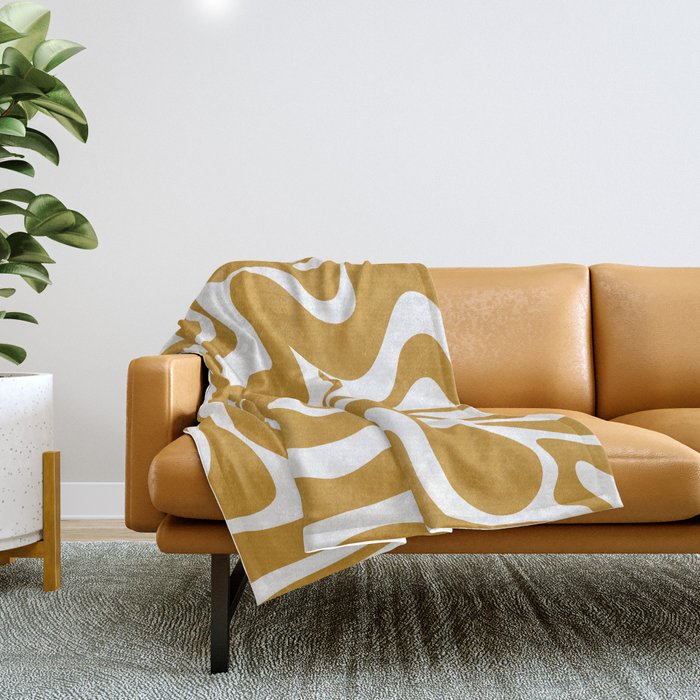 Liquid Swirl Abstract Pattern in Dark Mustard and White Throw Blanket Gallery Image 1
