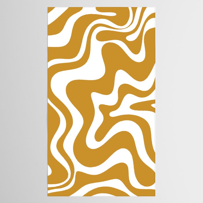 Liquid Swirl Abstract Pattern in Dark Mustard and White Tablecloth Gallery Image 2