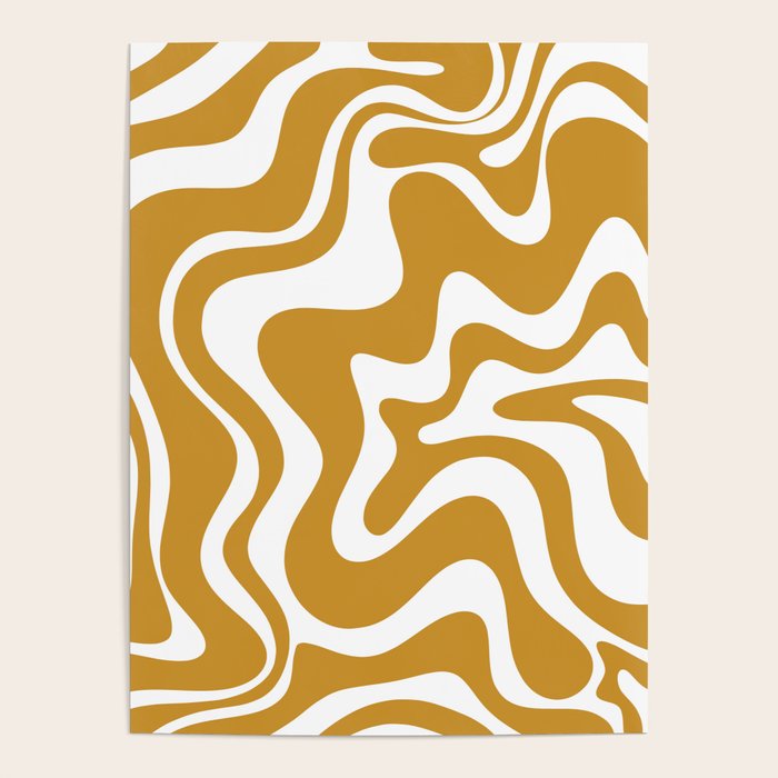 Liquid Swirl Abstract Pattern in Dark Mustard and White Poster Gallery Image 4