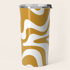 Liquid Swirl Abstract Pattern in Dark Mustard and White Travel Mug Gallery Image 2