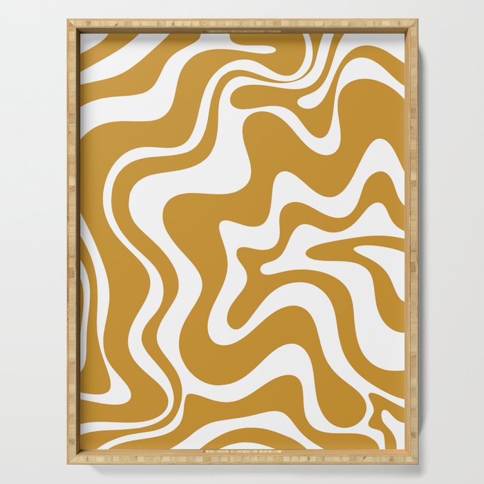 Liquid Swirl Abstract Pattern in Dark Mustard and White Serving Tray Gallery Image 1