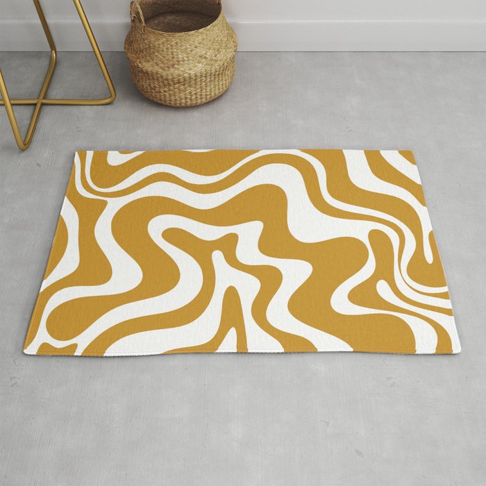 Liquid Swirl Abstract Pattern in Dark Mustard and White Rug Gallery Image 1