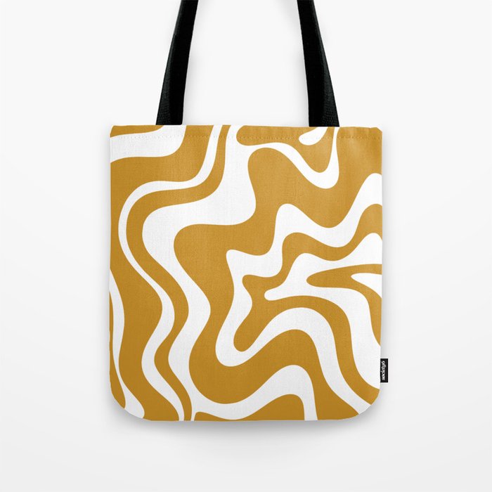 Liquid Swirl Abstract Pattern in Dark Mustard and White Tote Bag Gallery Image 1