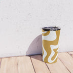 Liquid Swirl Abstract Pattern in Dark Mustard and White Travel Mug Gallery Image 4
