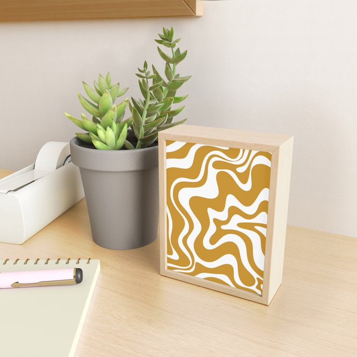 Liquid Swirl Abstract Pattern in Dark Mustard and White Mini Art Print Gallery Image 2