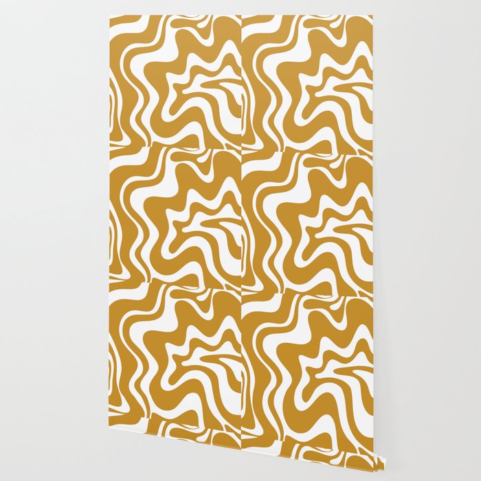 Liquid Swirl Abstract Pattern in Dark Mustard and White Wallpaper Gallery Image 2