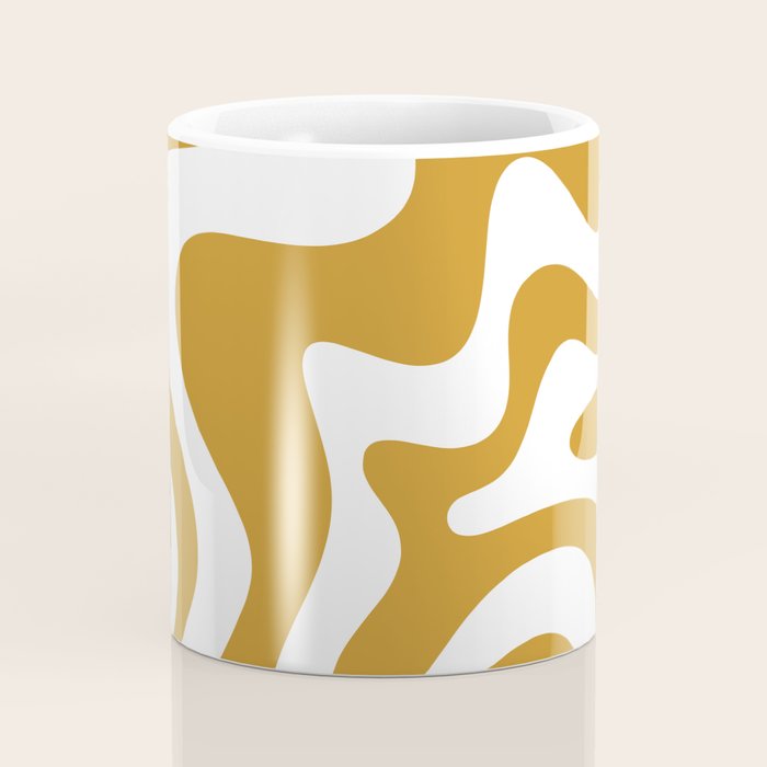 Liquid Swirl Abstract Pattern in Dark Mustard and White Coffee Mug Gallery Image 4