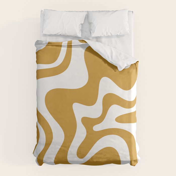 Liquid Swirl Abstract Pattern in Dark Mustard and White Duvet Cover Gallery Image 6