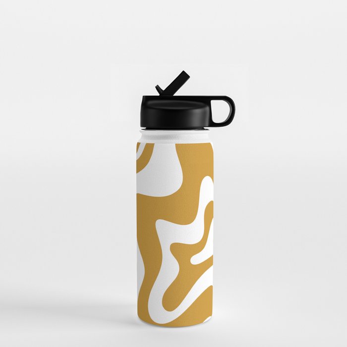 Liquid Swirl Abstract Pattern in Dark Mustard and White Water Bottle Gallery Image 1
