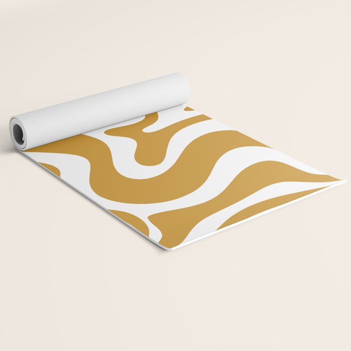 Liquid Swirl Abstract Pattern in Dark Mustard and White Yoga Mat Gallery Image 2