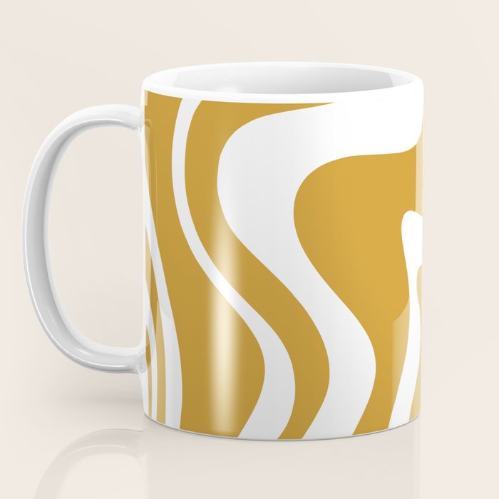 Liquid Swirl Abstract Pattern in Dark Mustard and White Coffee Mug Gallery Image 3