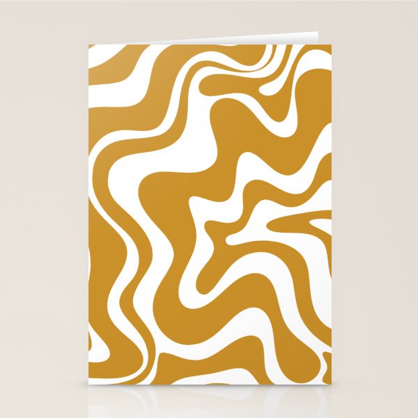 Liquid Swirl Abstract Pattern in Dark Mustard and White Stationery Card Gallery Image 2