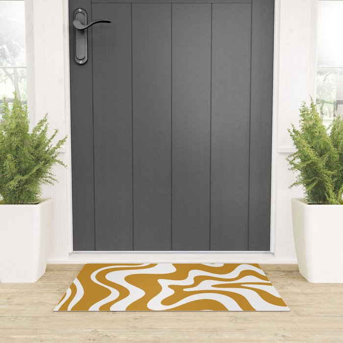 Liquid Swirl Abstract Pattern in Dark Mustard and White Welcome Mat Gallery Image 3