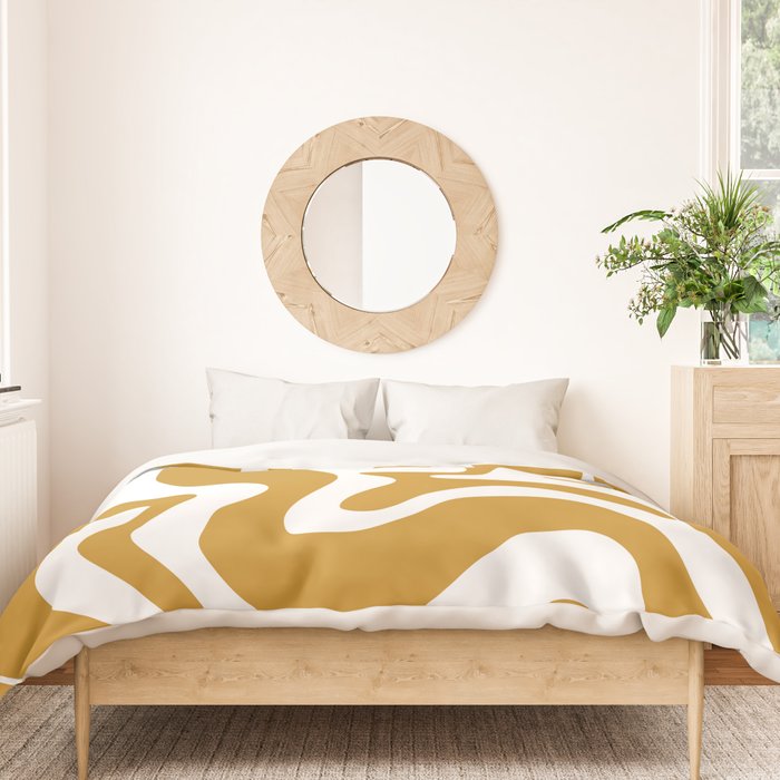 Liquid Swirl Abstract Pattern in Dark Mustard and White Duvet Cover Gallery Image 3