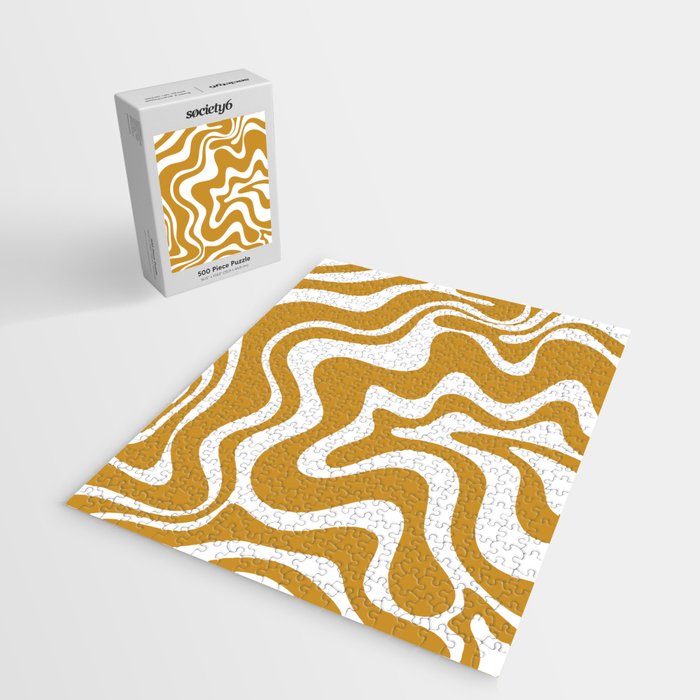 Liquid Swirl Abstract Pattern in Dark Mustard and White Jigsaw Puzzle Gallery Image 2