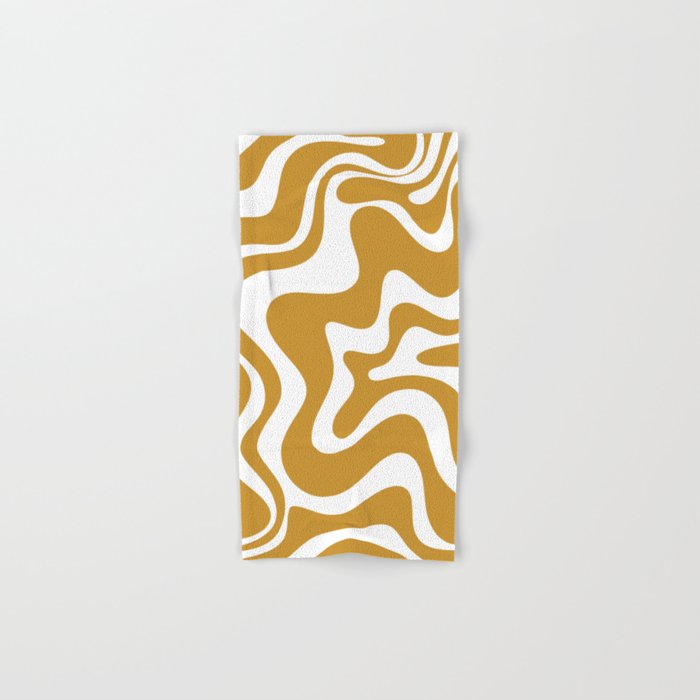 Liquid Swirl Abstract Pattern in Dark Mustard and White Bath Towel Gallery Image 1