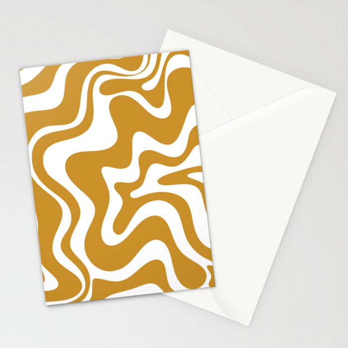 Liquid Swirl Abstract Pattern in Dark Mustard and White Stationery Card Gallery Image 2