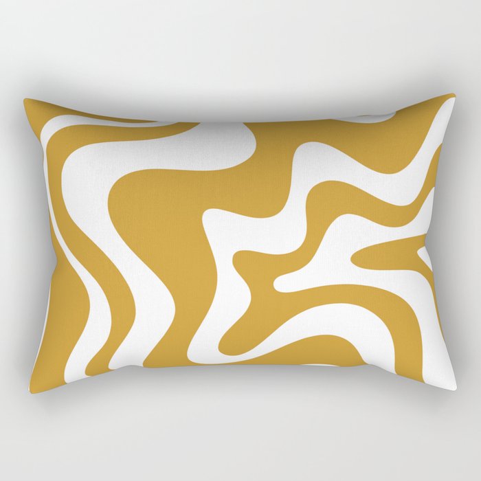 Liquid Swirl Abstract Pattern in Dark Mustard and White Rectangular Pillow Gallery Image 1