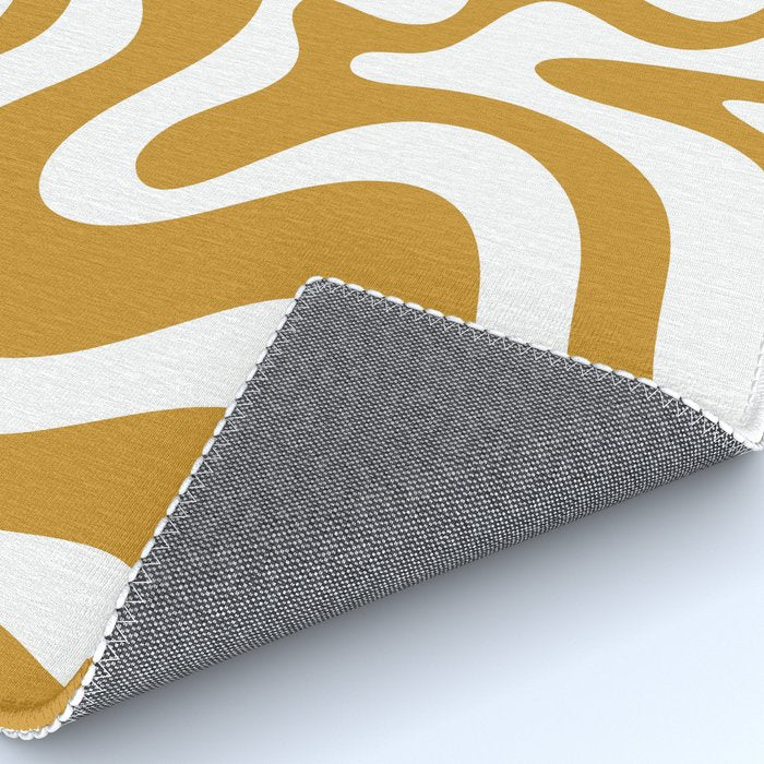 Liquid Swirl Abstract Pattern in Dark Mustard and White Rug Gallery Image 4