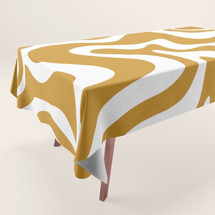 Liquid Swirl Abstract Pattern in Dark Mustard and White Tablecloth Gallery Image 1