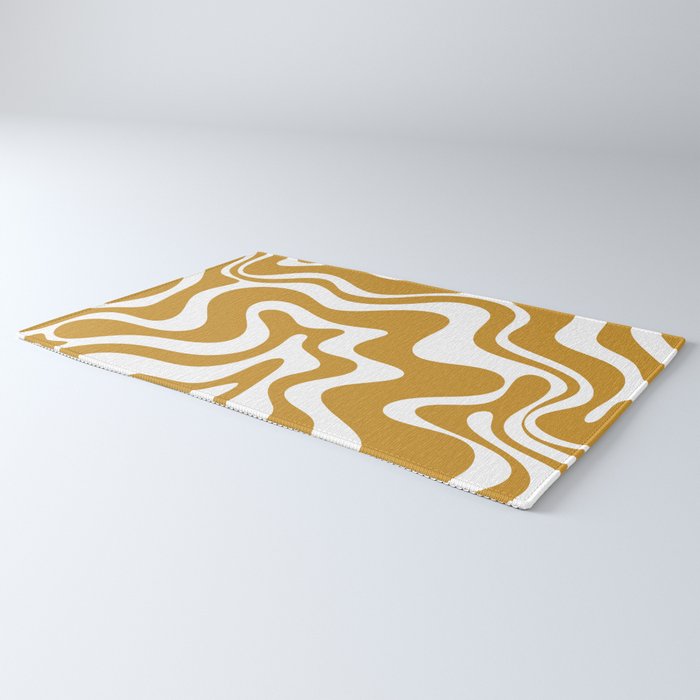Liquid Swirl Abstract Pattern in Dark Mustard and White Rug Gallery Image 3
