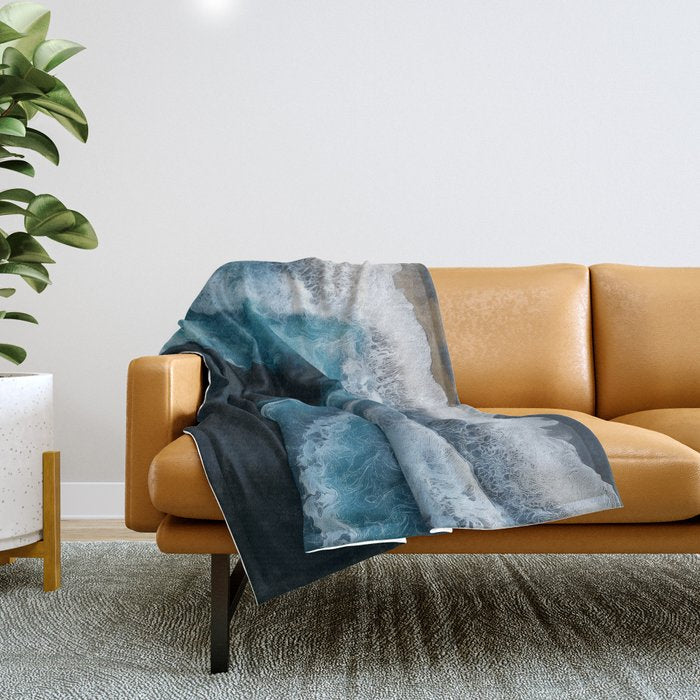 Aerial Ocean Waves - Coastal Wall Art Photography Throw Blanket Gallery Image 1