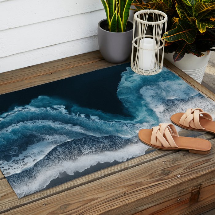 Aerial Ocean Waves - Coastal Wall Art Photography Outdoor Rug Gallery Image 2