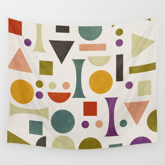 Playful Bauhaus geometric vivid shapes Wall Tapestry Gallery Image 4