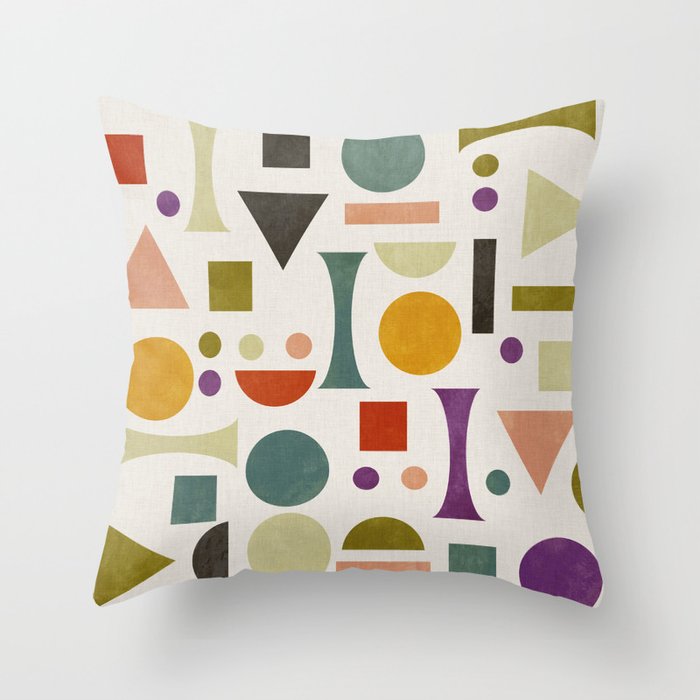 Playful Bauhaus geometric vivid shapes Throw Pillow Gallery Image 1